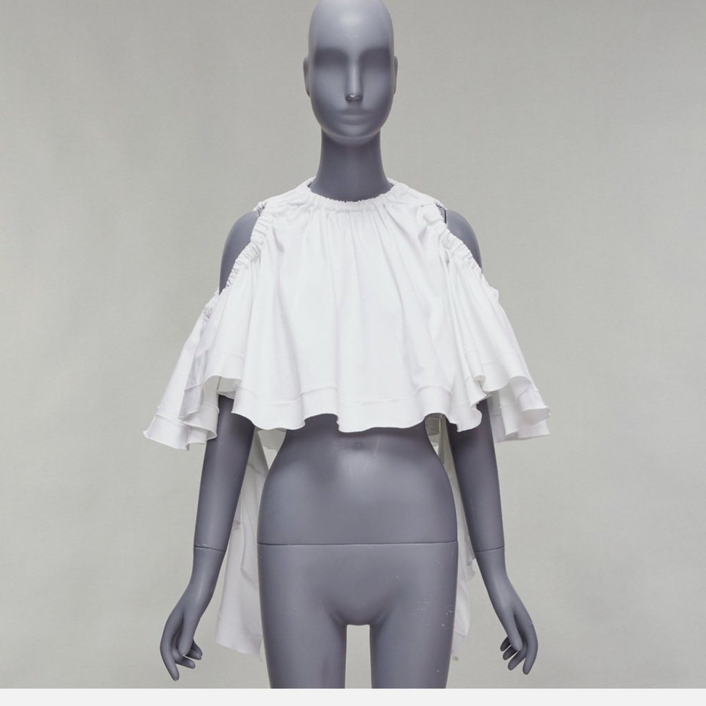 ELLERY White Ruffled Cold Shoulder Top - Picture 2 of 10